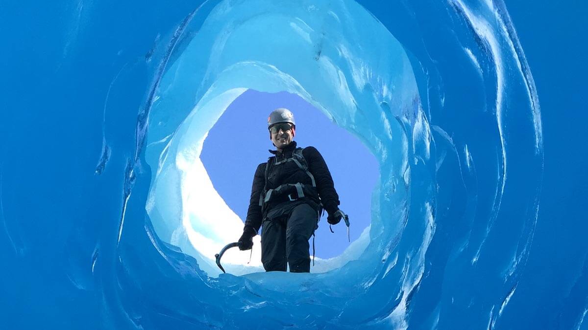 Ice Tube Exploration on Heli Hiking Tour