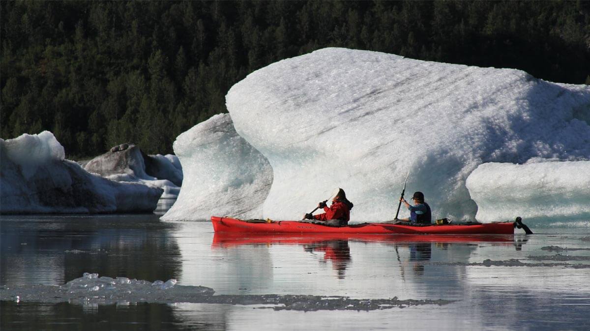 Kayakers Near Icebergs from Spencer Glacier